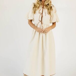 Zoco Cream Midi Dress with Brown Details